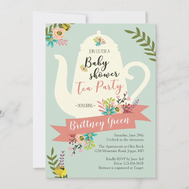 Tea Party Baby Shower Invitation (Front)