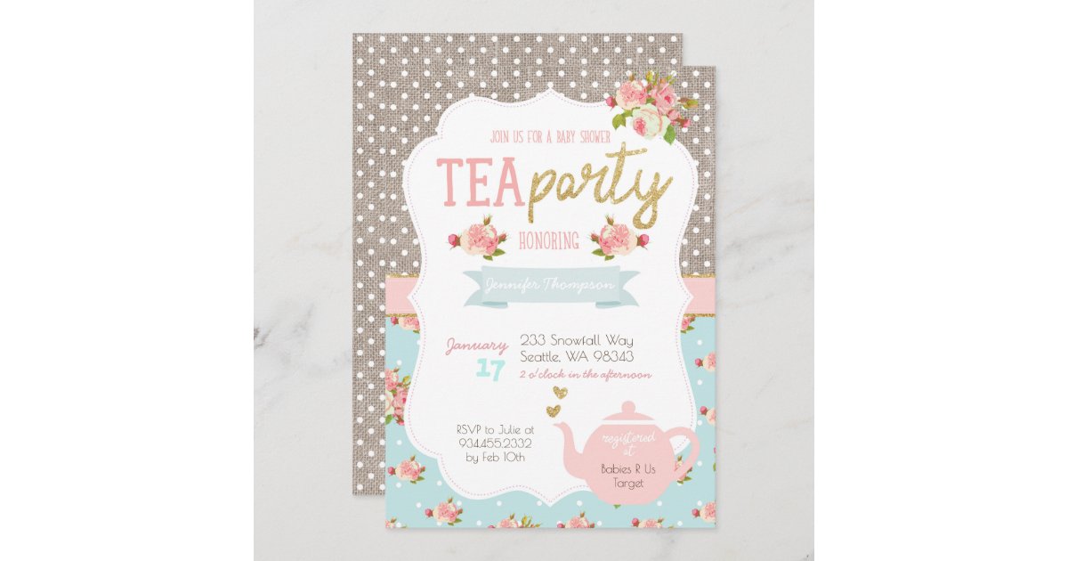 Tea Party Baby Shower Invitation | Zazzle