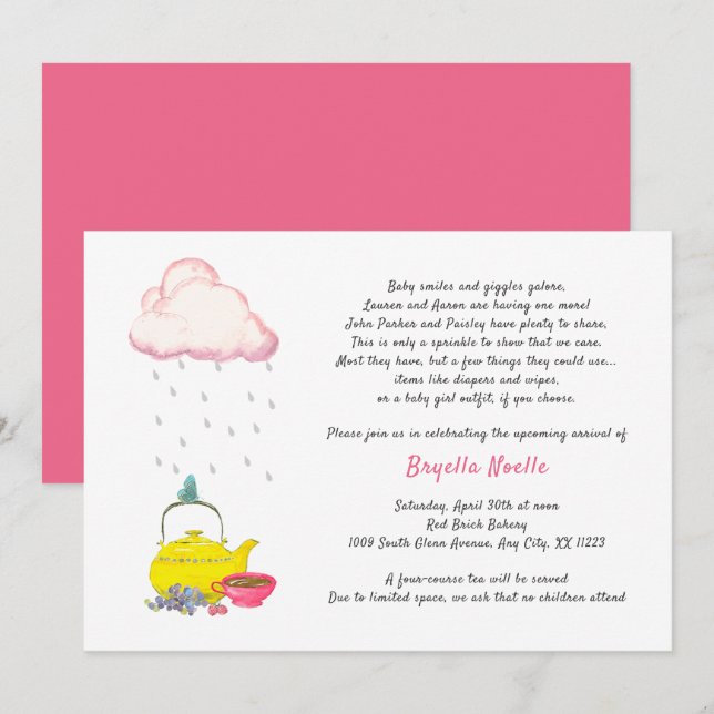 Tea Party Baby Shower Invitation for 2nd 3rd baby (Front/Back)