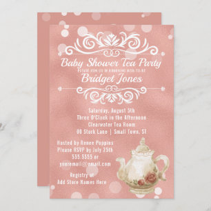 Tea Party Baby Shower Invitation Rose Gold