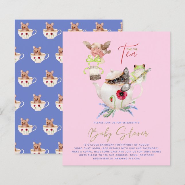 Tea Party Baby Shower Invitations Cute Tea Pot (Front/Back)