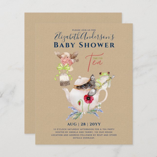 Tea Party Baby Shower Invitations Cute Tea Pot (Front/Back)