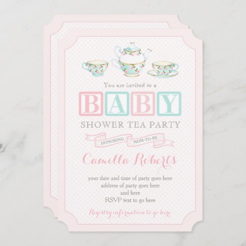 Tea Party Baby Shower Invitations for baby girl