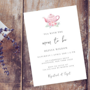 Tea Party Baby Shower Minimal Pink Teapot Invitation