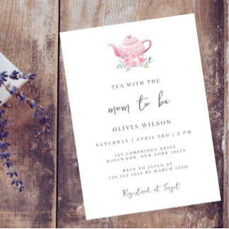 Tea Party Baby Shower Minimal Pink Teapot Invitation
