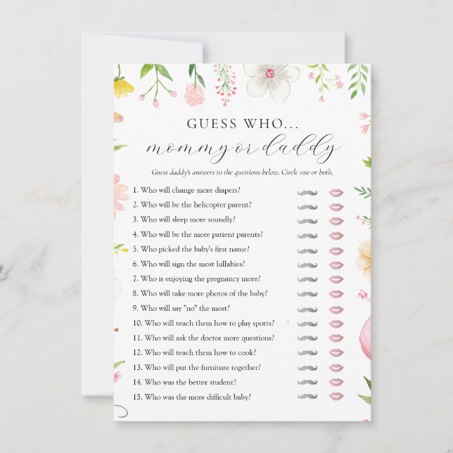 Tea Party Baby Shower Mommy or Daddy Game Card (Front)