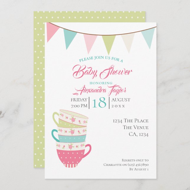 Tea Party Baby Shower Personalized Invitation (Front/Back)