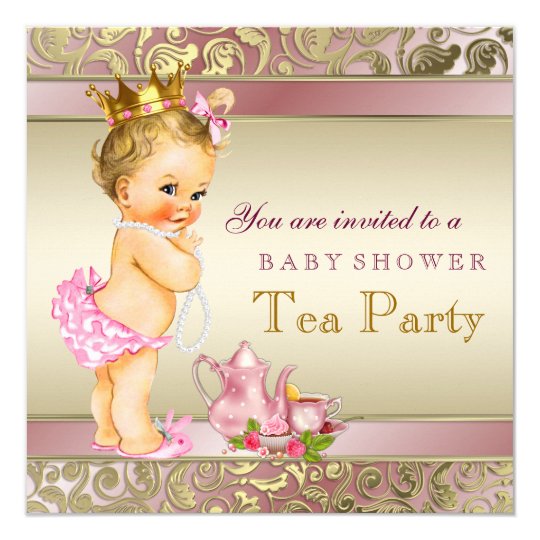 Tea Party Baby Shower Pink and Gold Invitation