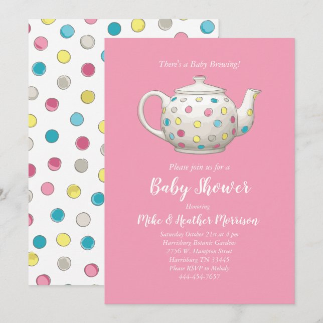 Tea Party Baby Shower Pink Girl Invitation (Front/Back)