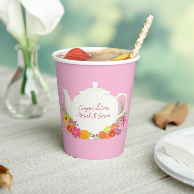 Tea Party Baby Shower Pink Paper Cups (Insitu)