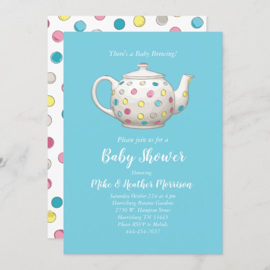 Tea Party Baby Shower Polka Dot Blue Boy Invitation