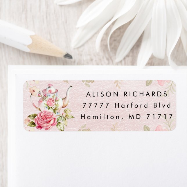 Tea Party Baby Shower Return Label (Insitu)