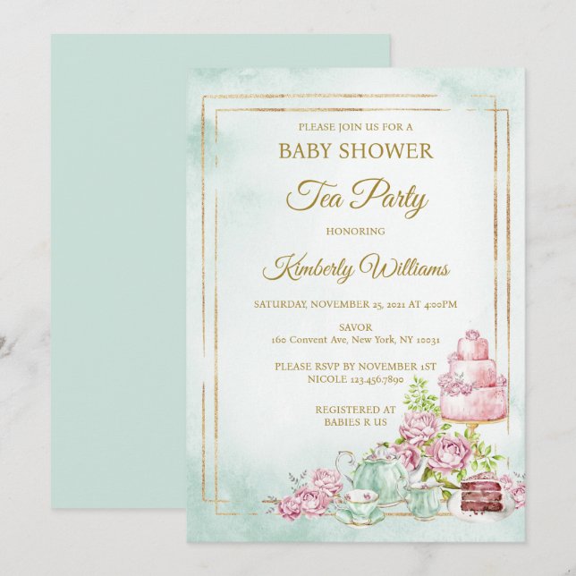 Tea Party Baby Shower Sprinkle Invitation (Front/Back)