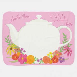 Tea Party Baby Shower Teapot Pink Girl Baby Blanket