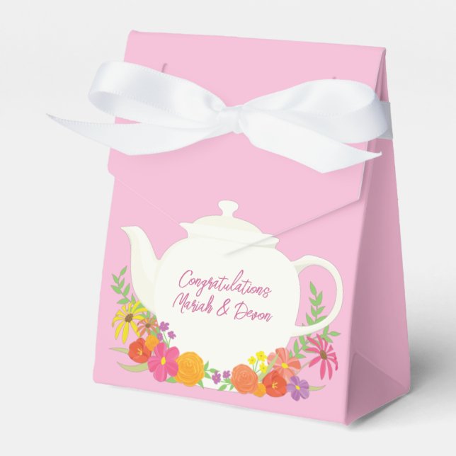 Tea Party Baby Shower Teapot Pink Girl Favor Boxes (Front Side)