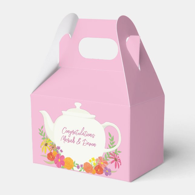 Tea Party Baby Shower Teapot Pink Girl Favor Boxes (Front Side)