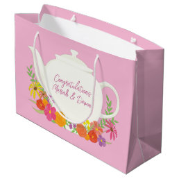Tea Party Baby Shower Teapot Pink Girl Large Gift Bag