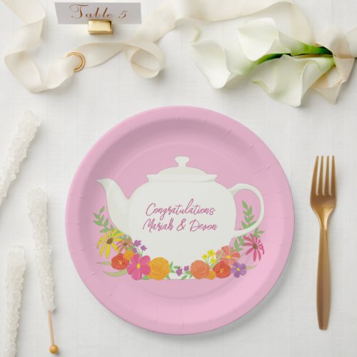 Tea Party Baby Shower Teapot Pink Girl Paper Plates