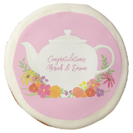 Tea Party Baby Shower Teapot Pink Girl Sugar Cookie (Front)