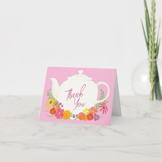 Tea Party Baby Shower Teapot Pink Girl Thank You (Front)