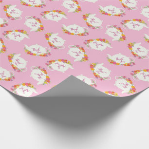 Tea Party Baby Shower Teapot Pink Girl Thank You Wrapping Paper