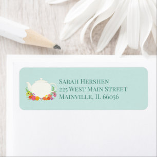 Tea Party Baby Shower Teapot Spring Floral Label