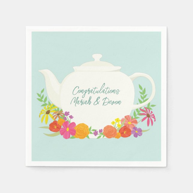 Tea Party Baby Shower Teapot Spring Floral Napkins (Front)