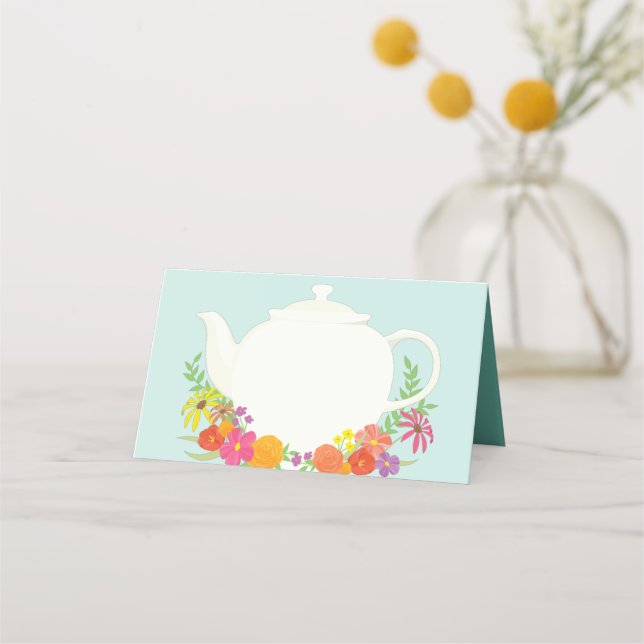 Tea Party Baby Shower Teapot Spring Floral Place Card (Front)