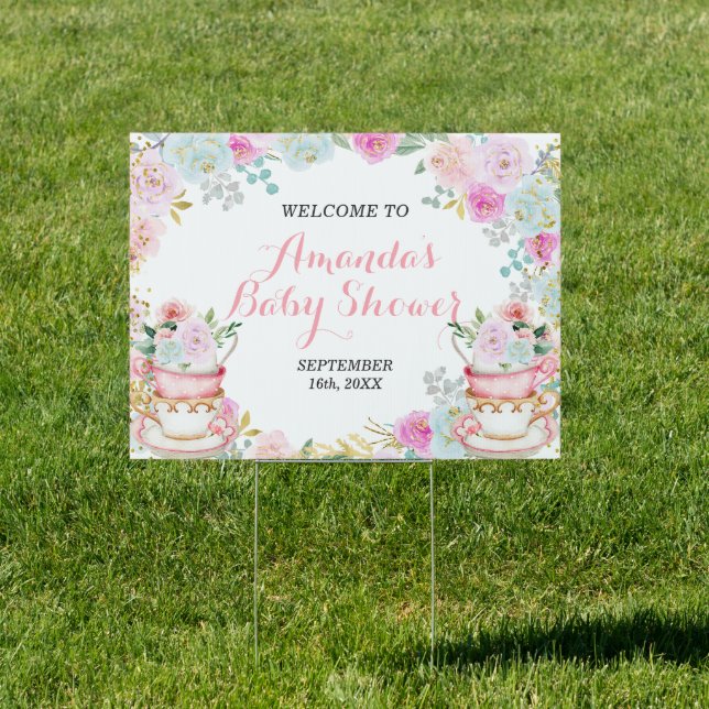 Tea Party Baby Shower Welcome Banner Sign (Insitu)