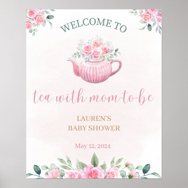 Tea Party Baby Shower Welcome Sign (Front)
