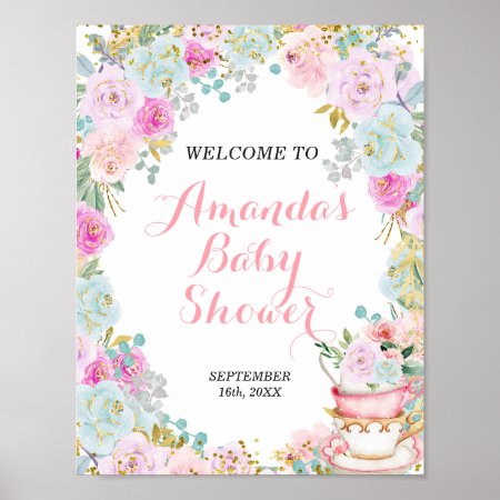 Tea Party Baby Shower Welcome Sign