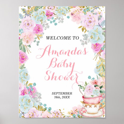 Tea Party Baby Shower Welcome Sign 