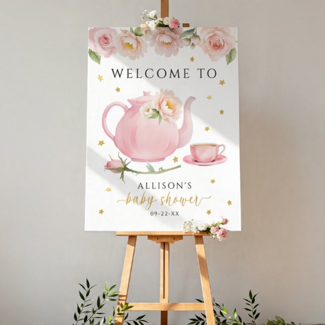 Tea Party Baby Shower Welcome Sign (Baby Shower Tea Party Welcome Sign)