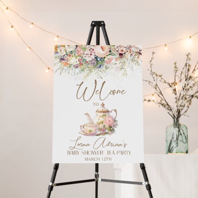 Tea party baby shower welcome sign and custom sign (In Situ (Stand))