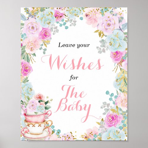 Tea Party Baby Shower Wishes for Baby Poster