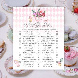 Tea party baby shower Would She Rather game