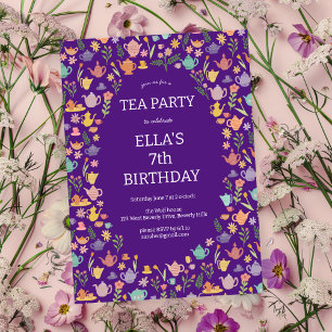 Tea Party Birthday Cute Custom Colorful Floral Invitation