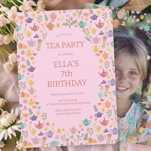 Tea Party Birthday Cute Custom PHOTO Invitation