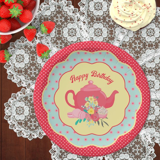 Tea Party Birthday Dessert Paper Plates (Creator Uploaded)