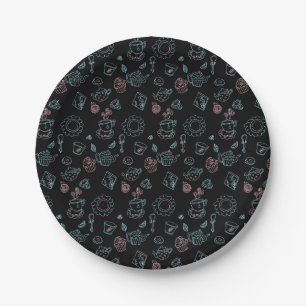 Tea Party Birthday Doodles Black Paper Plates