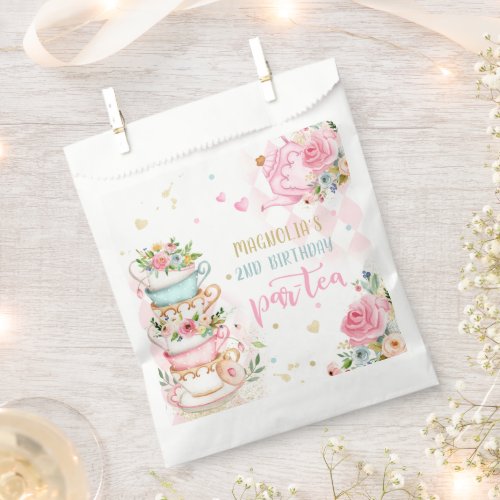 Tea Party Birthday Girl Pink  Gold Floral Par_tea Favor Bag