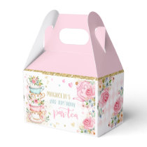 Tea Party Birthday Girl Pink & Gold Floral Par-tea Favor Boxes