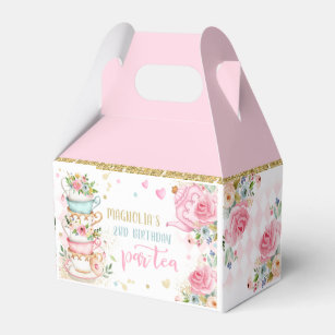 Tea Party Birthday Girl Pink & Gold Floral Par-tea Favor Boxes