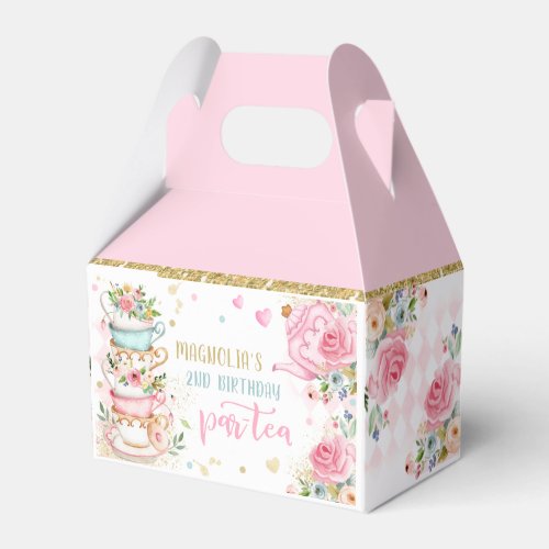 Tea Party Birthday Girl Pink  Gold Floral Par_tea Favor Boxes