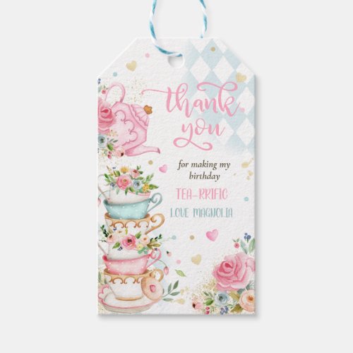 Tea Party Birthday Girl Pink  Gold Floral Par_tea Gift Tags
