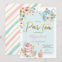 Tea Party Birthday Girl Pink & Gold Floral Par-tea