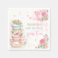 Tea Party Birthday Girl Pink & Gold Floral Par-tea