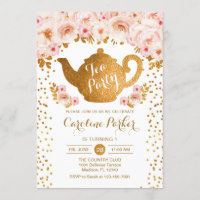 Tea Party Birthday - Gold White Pink Floral