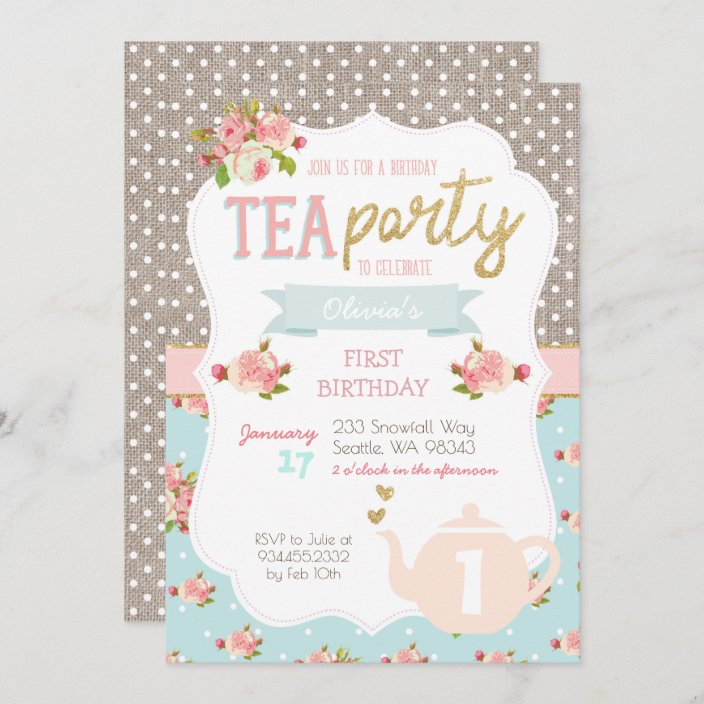 Tea Party Birthday Invitation 