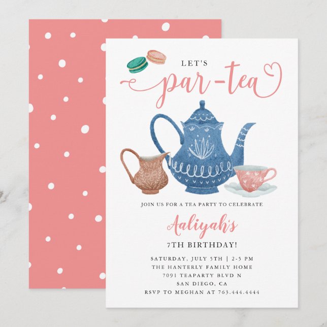 Tea Party Birthday Invitation (Front/Back)